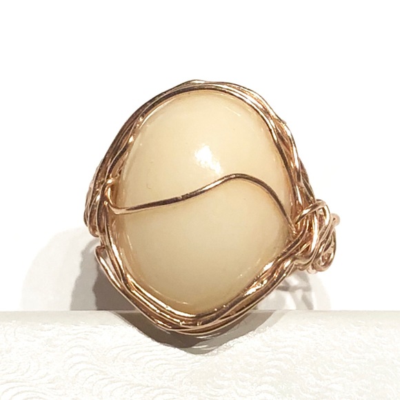 Hand Sculpted Angel Skin Coral Cabochon Ring - Picture 2 of 5